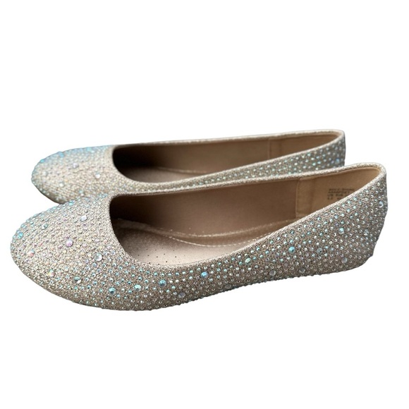NEW Ladies Gold Sparkly Rhinestone Ballet Flats Shoes Size 8.5 - Picture 2 of 5
